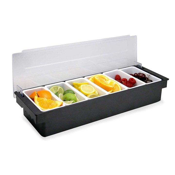 Organizator condimente cu 6 compartimente 49 x 15.5 x 9 cm, negru, Vivo, PCD66