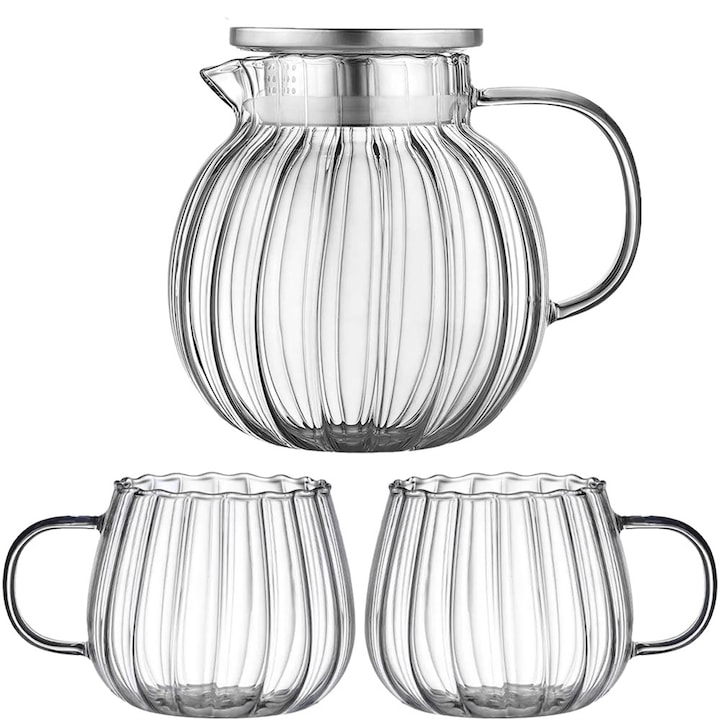 Комплект чайник с цедка и чаши Quasar & Co., 1000 ml/2x400 ml, прозрачен