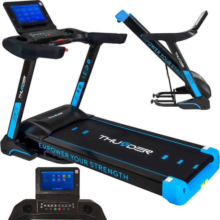 Електрическа бягаща пътека, Thunder, IGNITE-S-TFT-BLACK, Максимална скорост 22 км/ч, максимално поддържано 220 кг, Черна