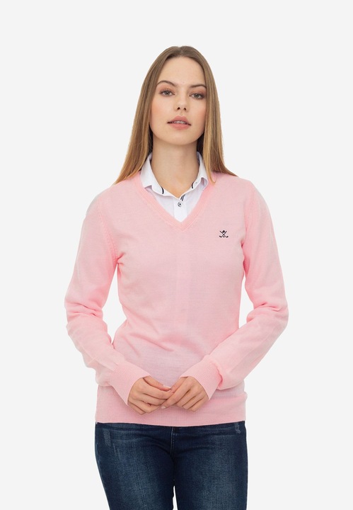 Sir Raymond Tailor, Pulover slim fit cu decolteu in V, Roz