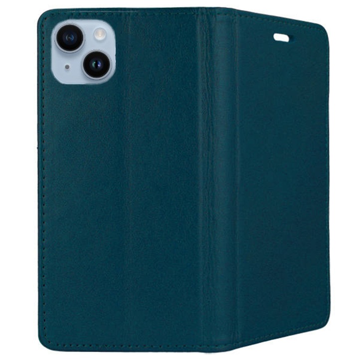 Калъф, съвместим с Apple iPhone 14 Plus, COMANDO Flip Magnet, Екологична кожа, Тип портфейл карта, Пълна защита, Сигурен захват, Зелен