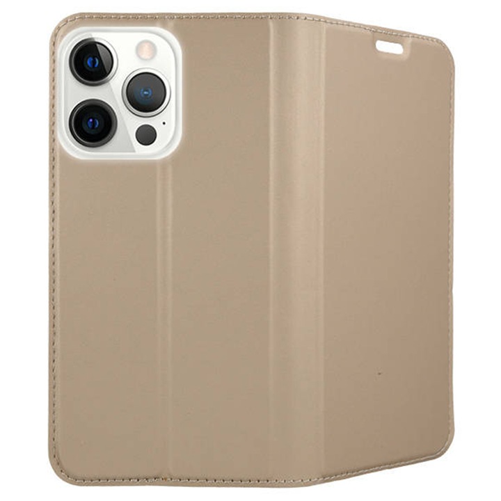 Apple iPhone 14 Pro-val kompatibilis tok, COMANDO flip mágnes, ökológiai bőr, pénztárcakártya típus, teljes védelem, biztos markolat, arany