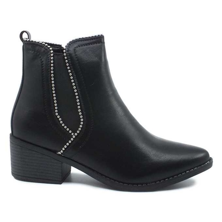 Botine dama Fashion cu varf ascutit decorat cu margele inchidere cu fermoar lateral cu elastic H9