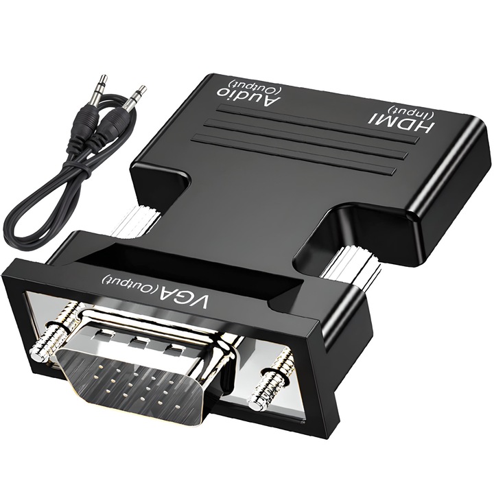 Адаптер HDMI женски към VGA мъжки и жак 3,5 мм женски, 1080p 60Hz, черен