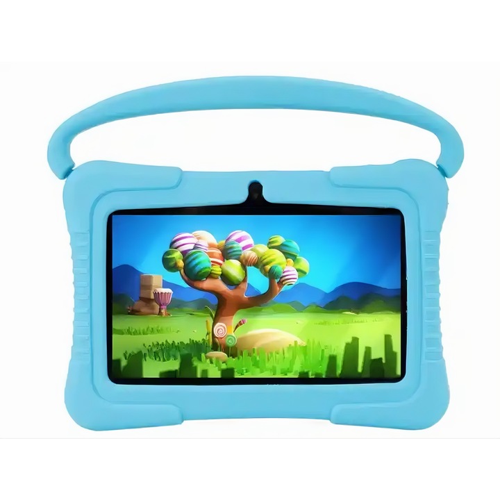 Tableta pentru copii de 7 inch Android WiFi cu Protectie Husa Silicon anti shock, Camera dubla, jocuri, desene, aplicatii, Educativ, Albastru, UNLINES