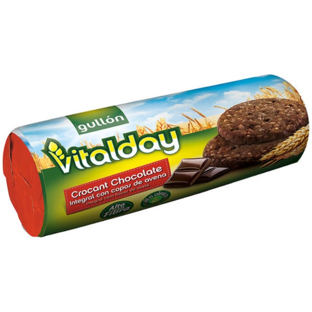 Biscuiti cu ciocolata integrala crocanta cu fulgi de ovazz, Gullon Vitalday, 280g Nou