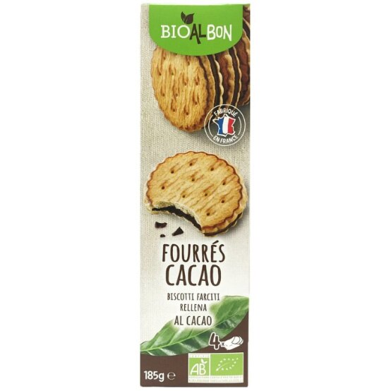 Biscuiti BIO cu umplutura de cacao, Bioalbon, 185g, Nou