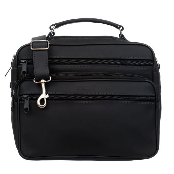 Férfi táska, Kaletnik, 2 rekeszes, bőr, fekete, 29x15x23cm