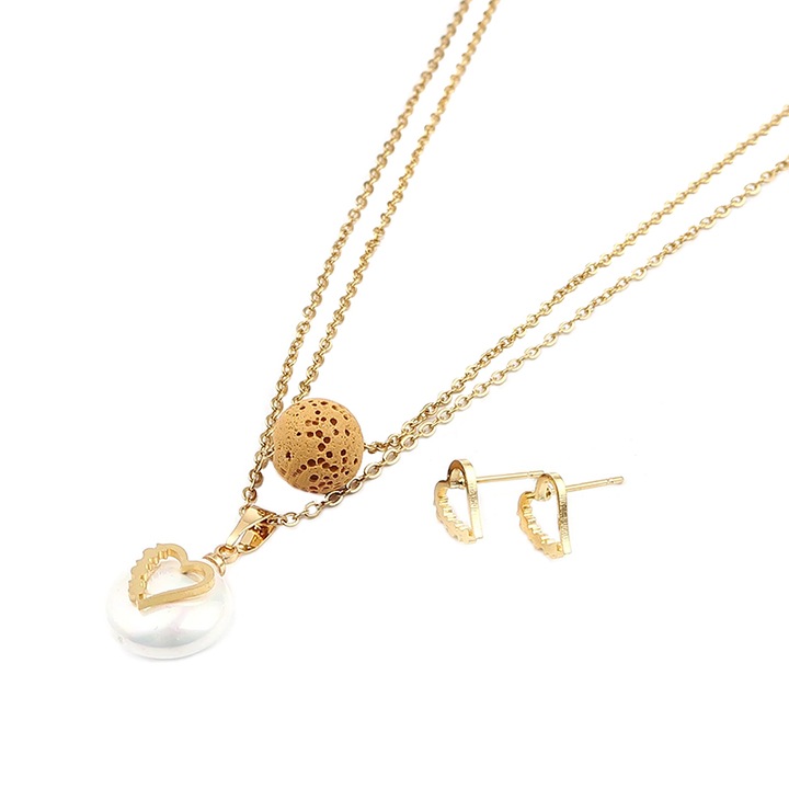 Set Colier si cercei Inox 5697, Sic Moda, Auriu, 43 cm