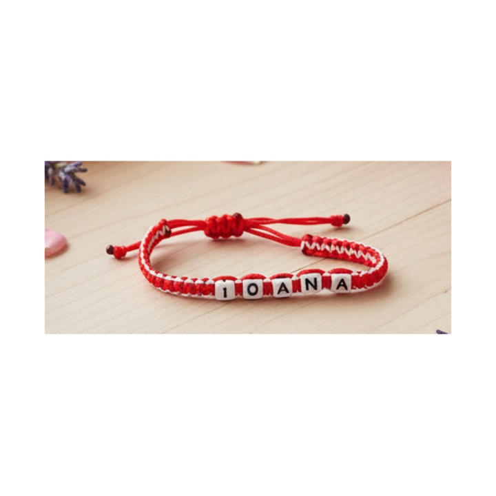 Bratara lucrata manual, Numele Ioana, Rosu, 7 mm
