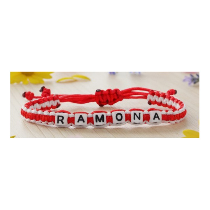 Bratara lucrata manual, Numele Ramona, Rosu, 7 mm