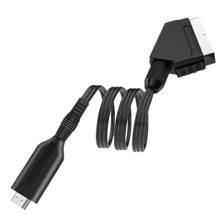 Cablu Scart la HDMI, Active, 1m, Full HD, convertor video cu mufa euroscart analog la hd digital tata, adaptor alimentare USB 5V