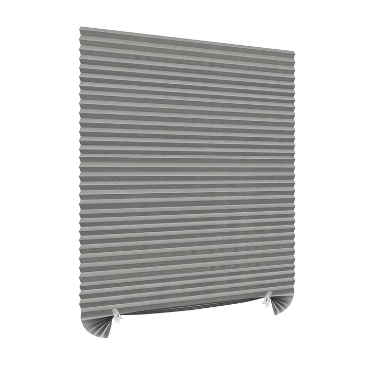 Jaluzea Pliabila pentru Geamuri si Ferestre cu Sistem de Montaj si Prindere Autoadeziv Inclus, Material PVC Premium, Dimensiune 150 x 60 cm, Gri, Garami Shop®