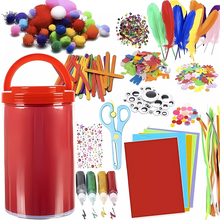 Set Creativ de arta "Likesmart Art Kraft", include felicitari, autocolante, pompoane, fire, foarfece, lipici cu sclipici