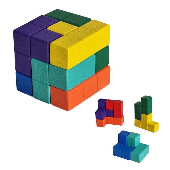 Oktató és interaktív 3D fa puzzle kocka, 6X6X6cm