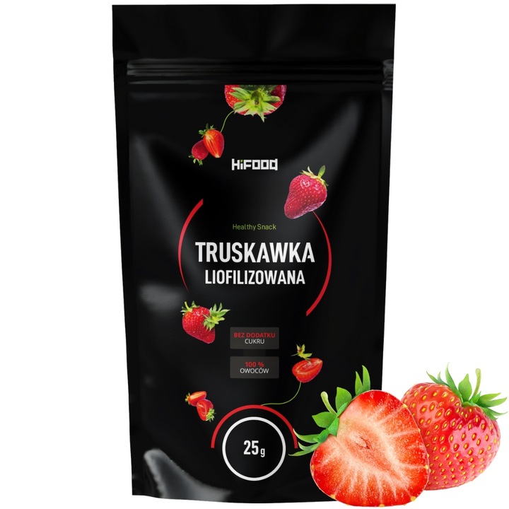 Fructe Uscate, HiFOOD, Capsuni Liofilizate, 25 g, Continut Ridicat De Fibre, Indice Glicemic Scazut, Fructe Liofilizate Care Pastreaza 95% Din Vitamine, Fara Adaos De Zahar, Fara Adaos De Sulfiti, Bio Organic, 100% Natural, Ambalaj Zip, HF2425