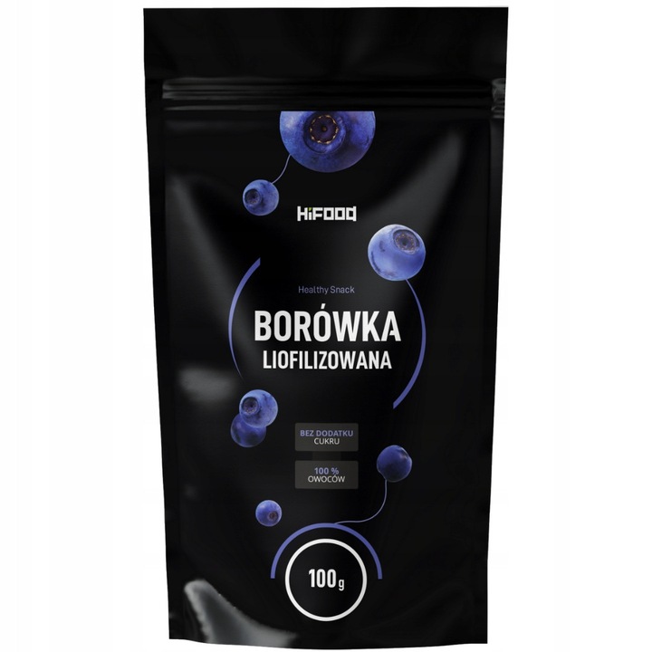 Fructe Uscate, HiFOOD, Afine Liofilizate, 100 g, Continut Ridicat De Fibre, Indice Glicemic Scazut, Fructe Liofilizate Care Pastreaza 95% Din Vitamine, Fara Adaos De Zahar, Fara Adaos De Sulfiti, Bio Organic, 100% Natural, Ambalaj Zip, HF23100