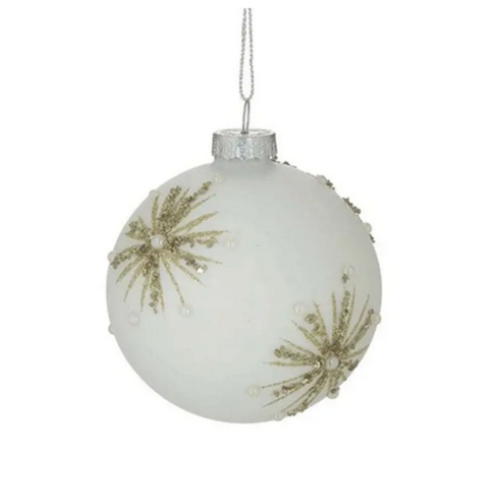 Glob de Craciun din sticla D=7cm alb/auriu