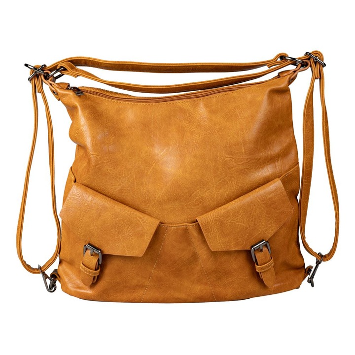 Geanta tip rucsac din piele ecologica cu doua buzunare exterioare cu catarame, L36x l10 x h30