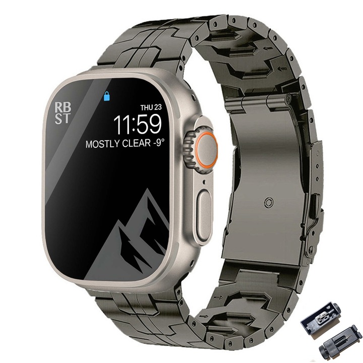 Curea Premium din Titan pentru Apple Watch Ultra/1/2/3/4/5/6/7/8/SE, Diagonala Display 42/44/45/49 mm, Dark Grey