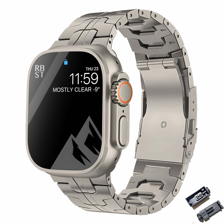Curea Premium din Titan pentru Apple Watch Ultra/1/2/3/4/5/6/7/8/SE, Diagonala Display 42/44/45/49 mm, Silver