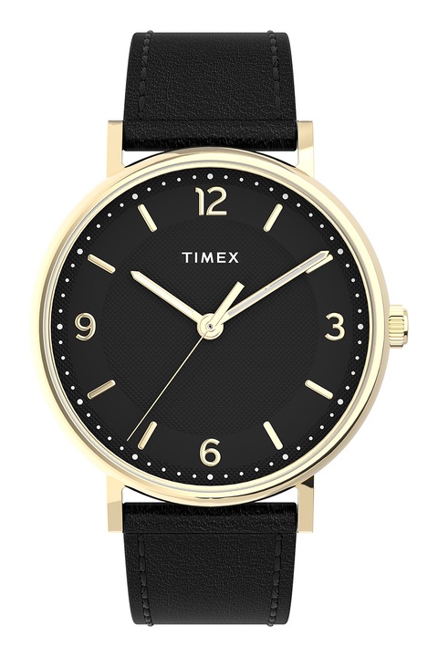 Timex, Овален часовник Southview с кожена каишка - 41 мм, Златист, Черен