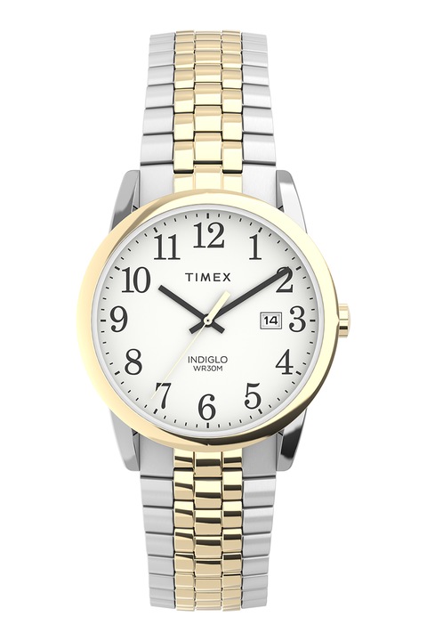 Timex, Двуцветен часовник Easy Reader - 38ММ, Сребрист, Златист