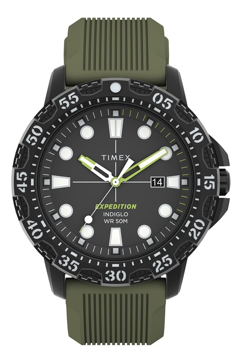 Timex, Szilikonszíjas karóra - 44 mm, Fekete, Khaki