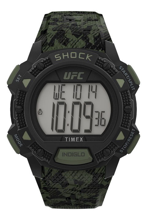 Timex, Дигитален часовник с принт, 45 мм, Черен, Каки