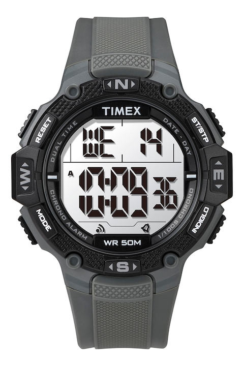 Timex, Дигитален часовник с каишка от смола, 46 мм, Черен, Тъмносив