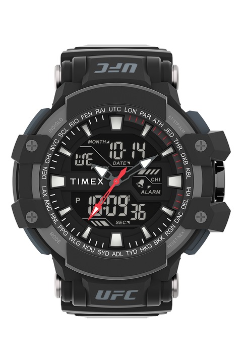 Timex, Дигитален часовник с каишка от смола, 53 мм, Черен, Тъмносив
