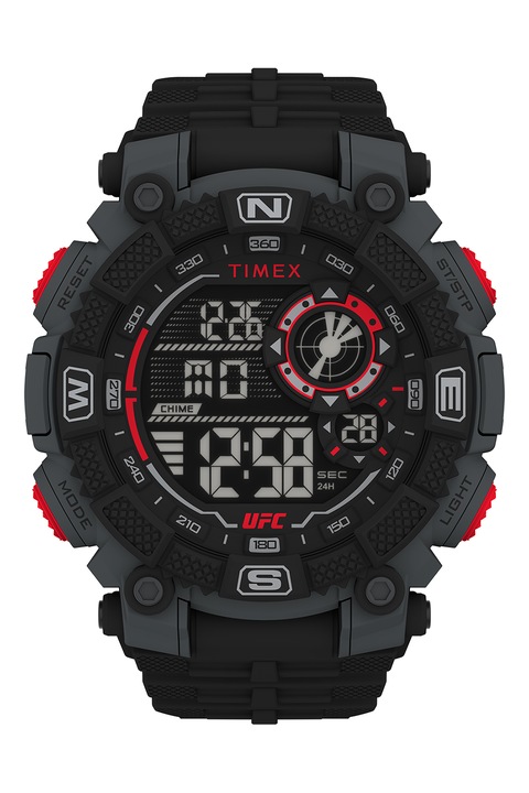 Timex, Дигитален часовник с каишка от смола, 50 мм, Черен, Червен, Тъмносив