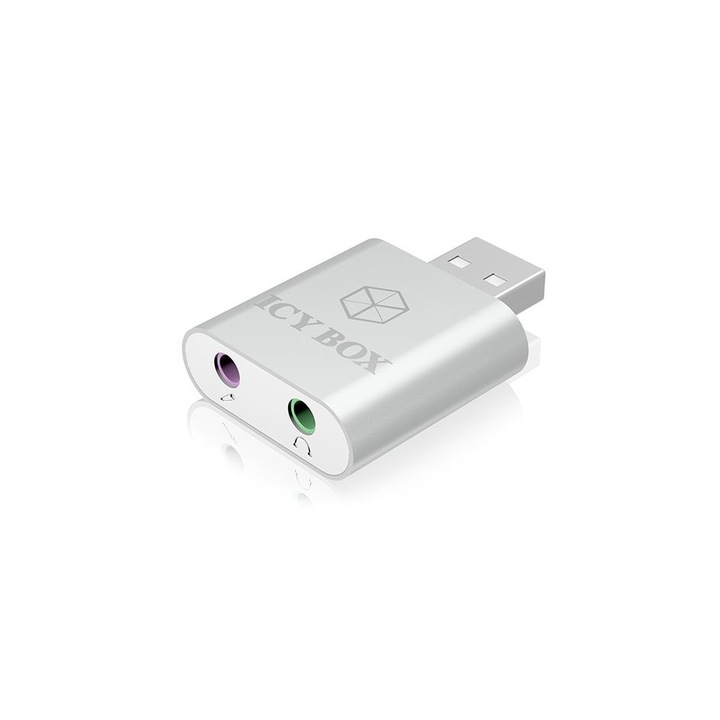 Raidsonic IcyBox IB-AC527 аудио адаптер, USB-A към 2x3.5mm жак, USB2.0, сребрист