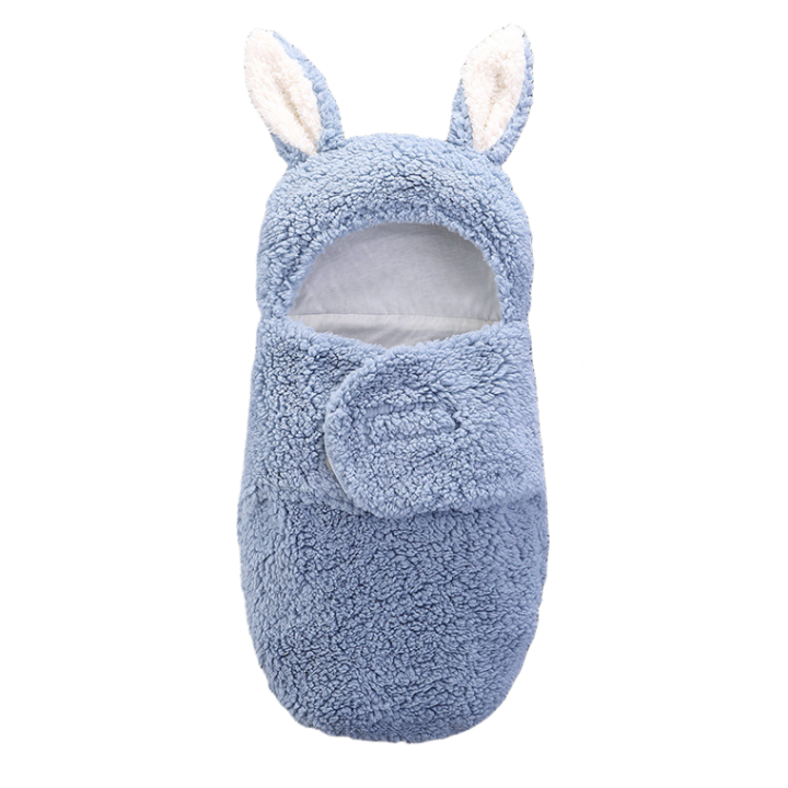 Paturica pufoasa Neo™ Bebe 0-6 luni, calduroasa, in forma de iepuras, pentru infasat bebelusi, Blue