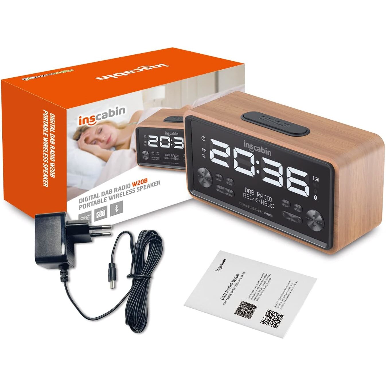 Inscabin Radiosveglia Digitale Con DAB+ - Ricarica Wireless E Bluetooth