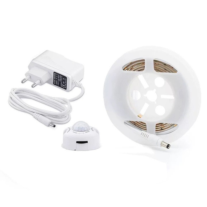 LED fénycsík mozgásérzékelővel, BOMSTOM, IP65, 12V adapter, 3500K, meleg fehér