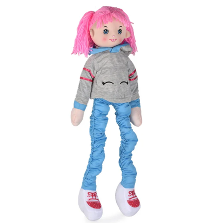 Papusa din material textil, cu picioare care se pot lungi si se pot atasa de copil, au elastic la talpi, tip marioneta, 70-105cm, albastru, Vision XXI