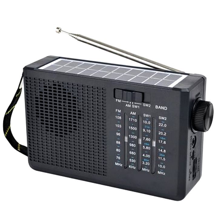 Преносимо радио със слънчево зареждане или батерии, висока чувствителност, AM/FM/SW, SONORH®