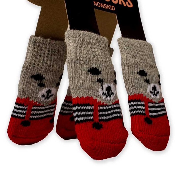 Sosete pentru animale de companie, Sarsaila, cu ursuleti, patru bucati, 7x4 cm