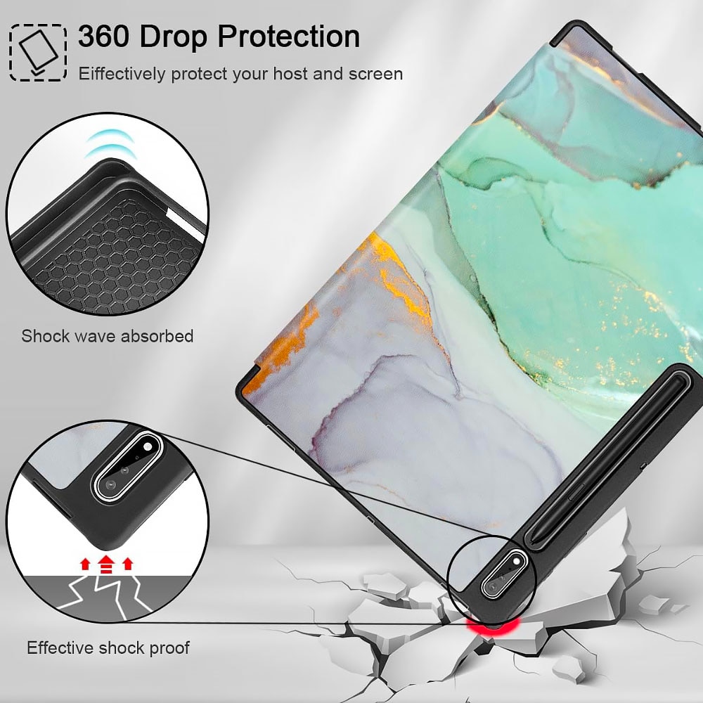 Husa tableta din piele pentru Lenovo Tab M11, Protectie Completa, Marble design, Verde