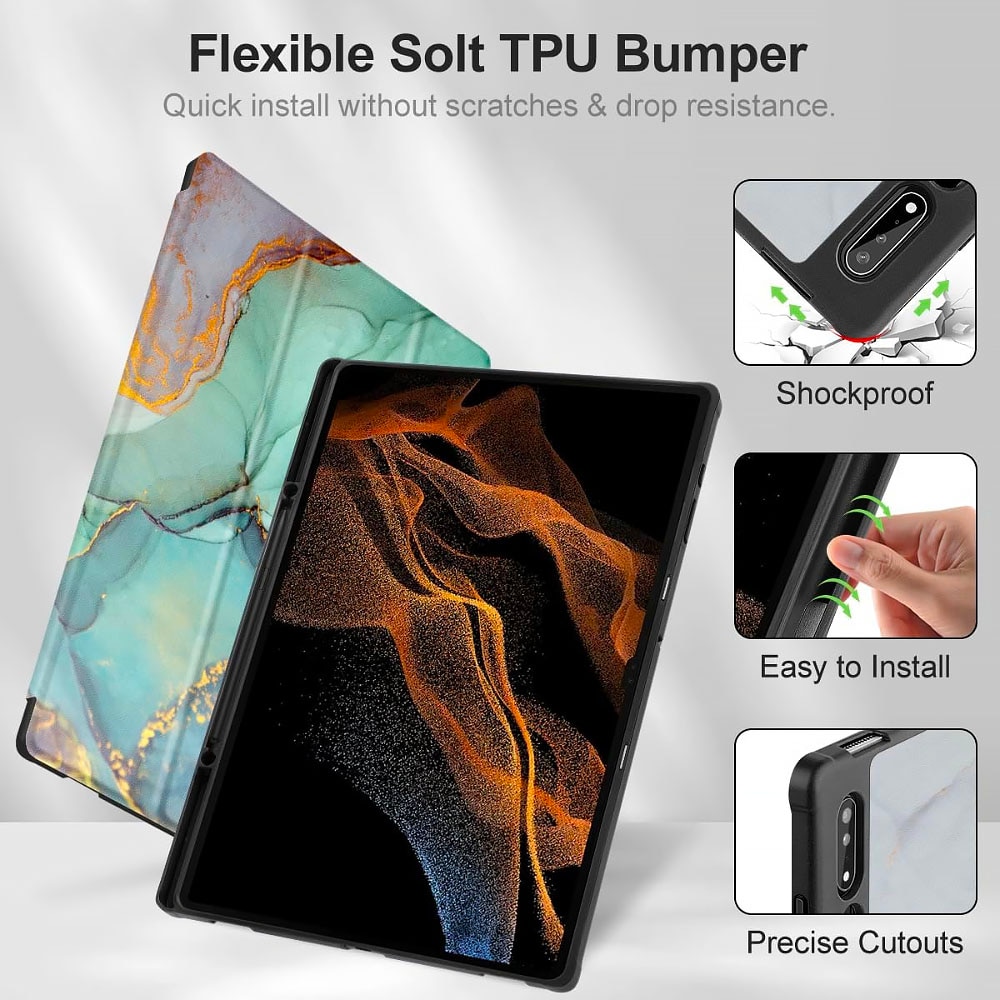 Husa tableta din piele pentru Lenovo Tab M11, Protectie Completa, Marble design, Verde