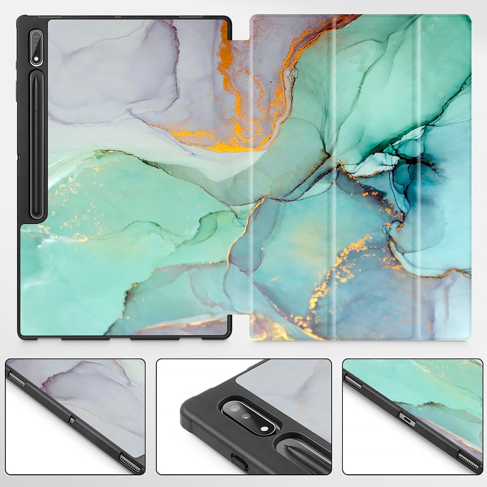 Husa tableta din piele pentru Lenovo Tab M11, Protectie Completa, Marble design, Verde