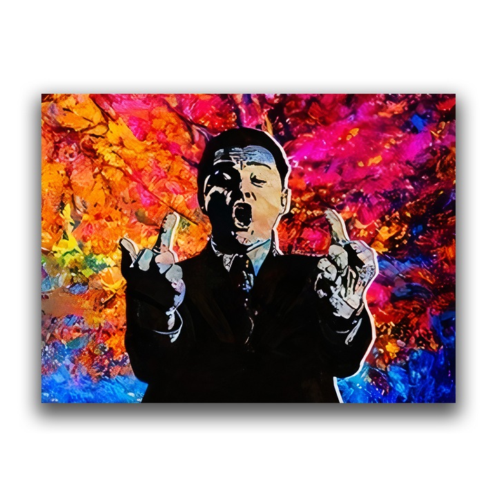 Картина на платно, LuxCanva® B1085, Middle Fingers the Wolf of Wall Street, 75 X 100 CM, 100% памучно платно 400g/m2, дървена рамка, хол, Леонардо ди Каприо, филм, офис, актьор, кинофил, декор, поп арт , Живи цветове