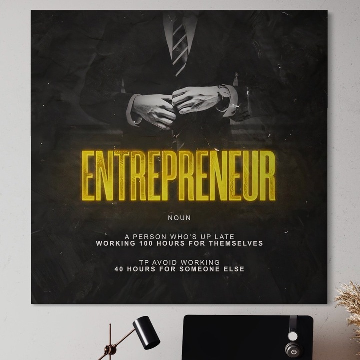 Премиум пано за стена, LuxCanva® B1086, Предприемачът, 100 X 100 СМ, 100% Памучно платно 400гр/м2, Дървена рамка, Офис, Бизнес, Бизнесмен, Бюро, Работа, Работодател, Декор, Предприемач, Цветно