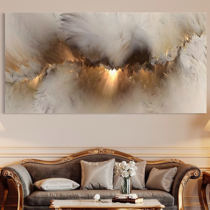 Tablou Canvas Premium, LuxCanva® B1082, Divina Lumina, 70 X 140 CM, Panza Bumbac 100% 400g/m2, Sasiu Lemn, Living, Abstract, Rasarit, Dormitor, Lumina, Liniste, Pace, Culori Vibrante