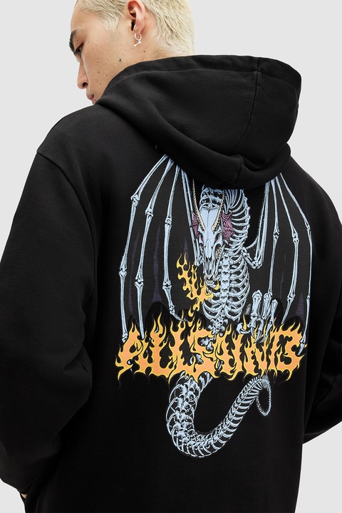 AllSaints, Худи Dragon Skull с фигурална щампа, Черен