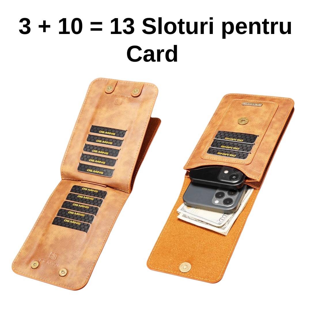 Husa Telefon, Compatibila telefoane pana la 7 inch, PU, 2 in 1, Tip Portofel, 13 Sloturi Card, Depozit Baterie Externa, Inchidere Magnet, Prindere Curea