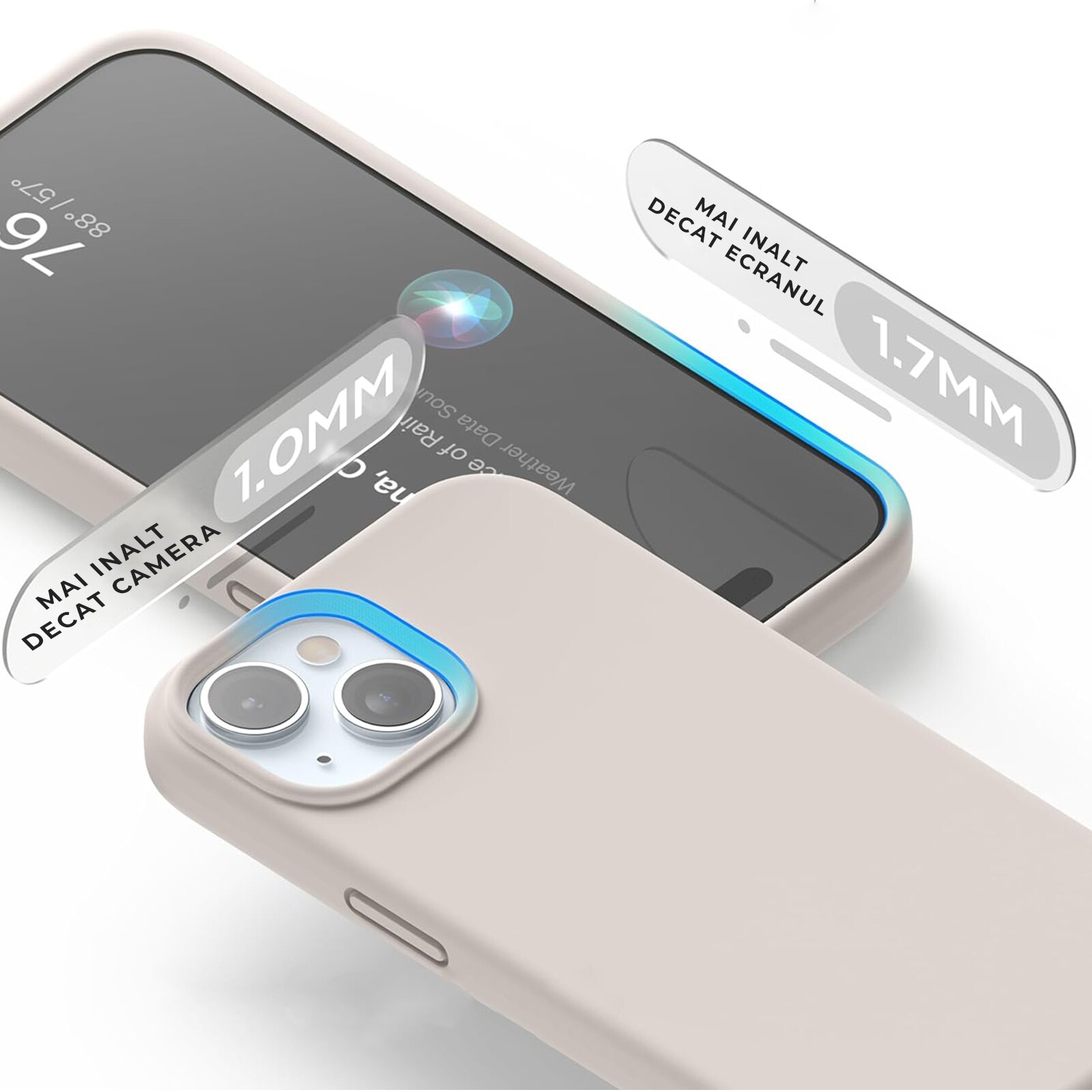 Husa Silicon pentru iPhone 15, Crem, Ultra Slim, Silicon, Calitate Premium, Interior din microfibra