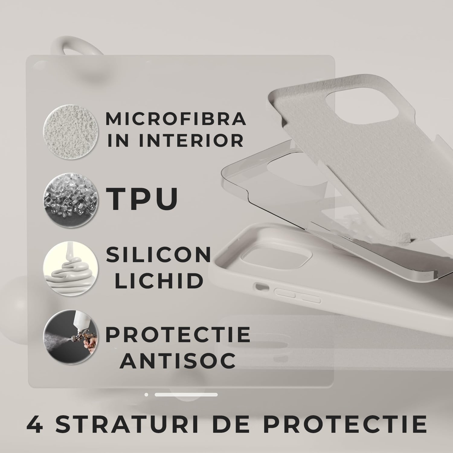 Husa Silicon pentru iPhone 15, Crem, Ultra Slim, Silicon, Calitate Premium, Interior din microfibra