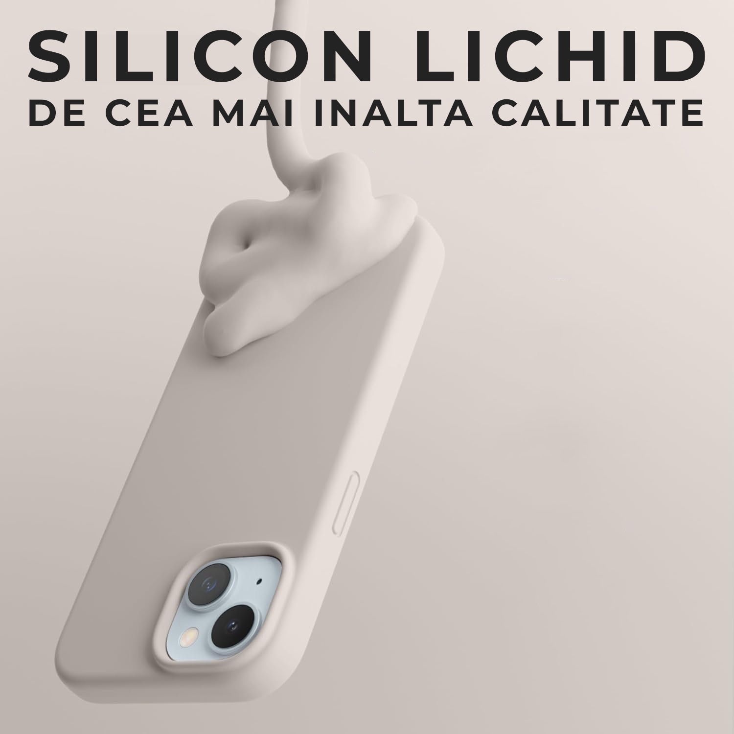 Husa Silicon pentru iPhone 15, Crem, Ultra Slim, Silicon, Calitate Premium, Interior din microfibra